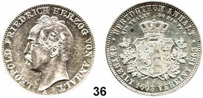 8 Deutsche Münzen und Medaillen Anhalt - Dessau Leopold Friedrich 1817 1871 36 Vereinstaler 1863 A,