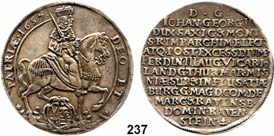 , vorzüglich 80,- Johann Georg II. 1656 1680 237 Taler 1657, Dresden. Reichsvikariat.