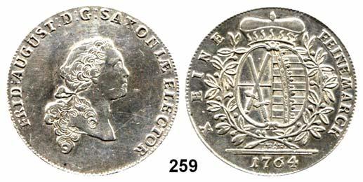 ...Kleiner Kratzer, sehr schön+ 60,- Friedrich August III. 1763 1806 (1827) 259 Taler 1764 P/IFôF, Leipzig. 27,9 g. Kahnt 1067. Buck 116.