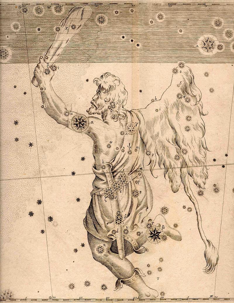 Uranometria des Johann Bayer (1572-1625) Sehr genaue Sternkarte der nördlichen und südlichen Hemisphäre, deren Sternpositionen dem Katalog von Tycho Brahe entnommen worden sind.