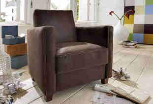 Sessel Sitz- und Rückenkissen fest gepolstert, Leder dunkelbraun Kontrastnaht, Füße Buche dunkelbraun, BHT: 72 x 86 x 80 cm:
