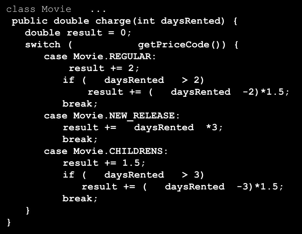 charge()-methode aus Rental nach Movie Customer Rental Movie verlagern: invoice() Nachher getdaysrented() getmovie() charge() bonuspoints() setpricecode() gettitle()
