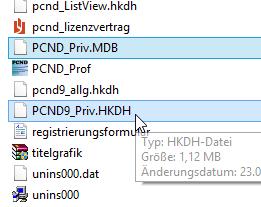 gespeichert: Kopieren Sie bei Bedarf Ihre alte(n) Dateie(en) vor dem ersten Programmstart eines Upgrades in den PCND-Ordner:
