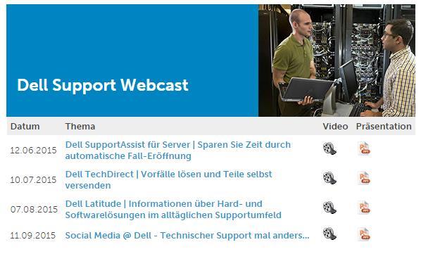 Dell Support Webcast Aufzeichnung des Webcasts Upload der Präsentation