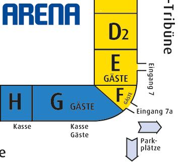 - Ü B E R S I C H T G Ä S T E B L Ö C K E - Osttribüne: G: 502 Sitzplätze (Gast) (davon 84 mit