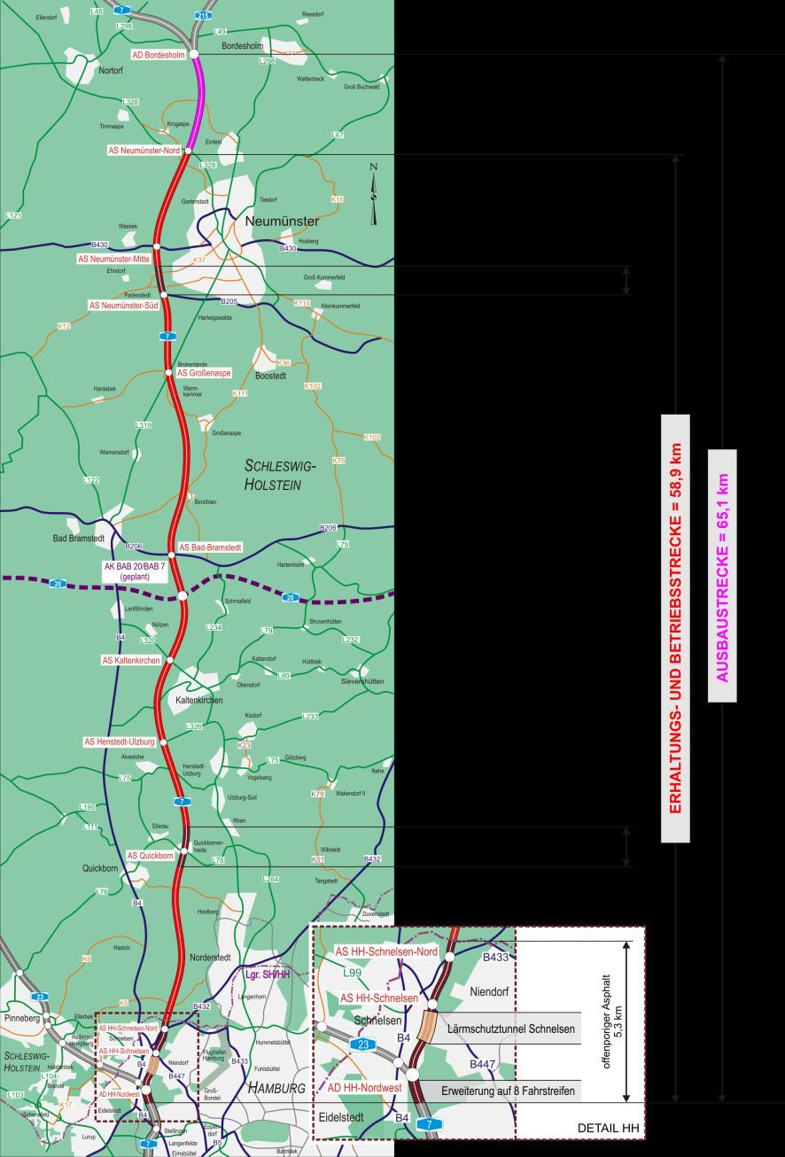 Projektübersicht ÖPP Ausbau Ausbaustrecke: 65, 1 km (HH und SH) Symmetrische Verbreiterung auf RQ 36