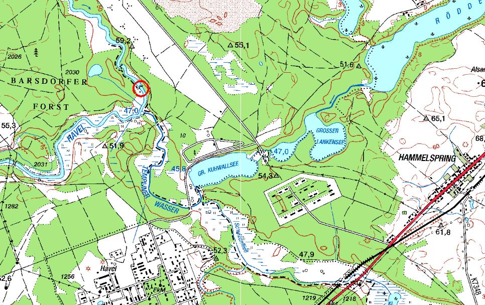 7.1.12 Schleuse Schorfheide Die Schleuse und das Wehr Schorfheide befinden sich nordwestlich von Hammelspring bzw. nördlich der Mündung des Templiner Wassers (s. Abb. 64).