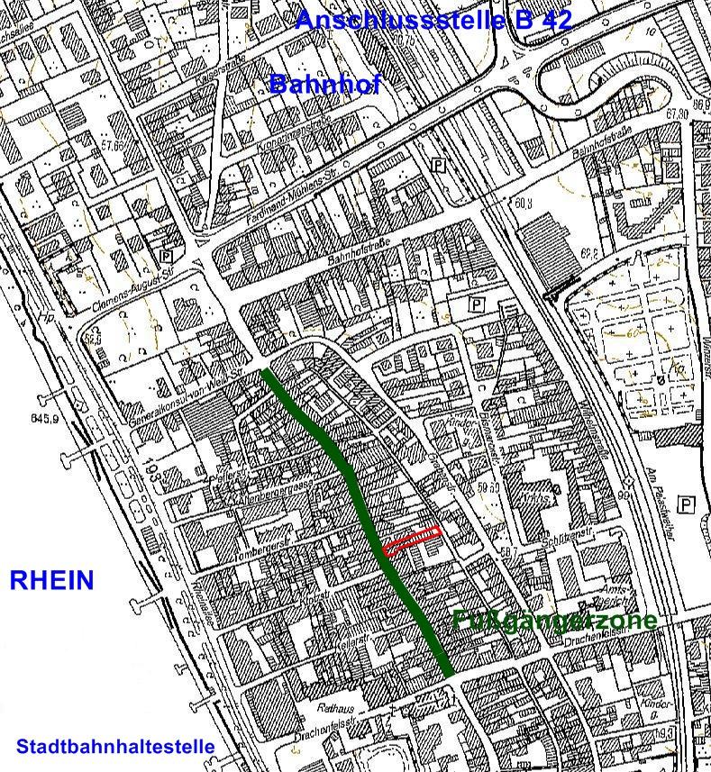 Lage des Grundstücks (das Grundstück Hauptstr. 399 ist rot gekennzeichnet) Das Grundstück ist derzeit 302 m² groß.