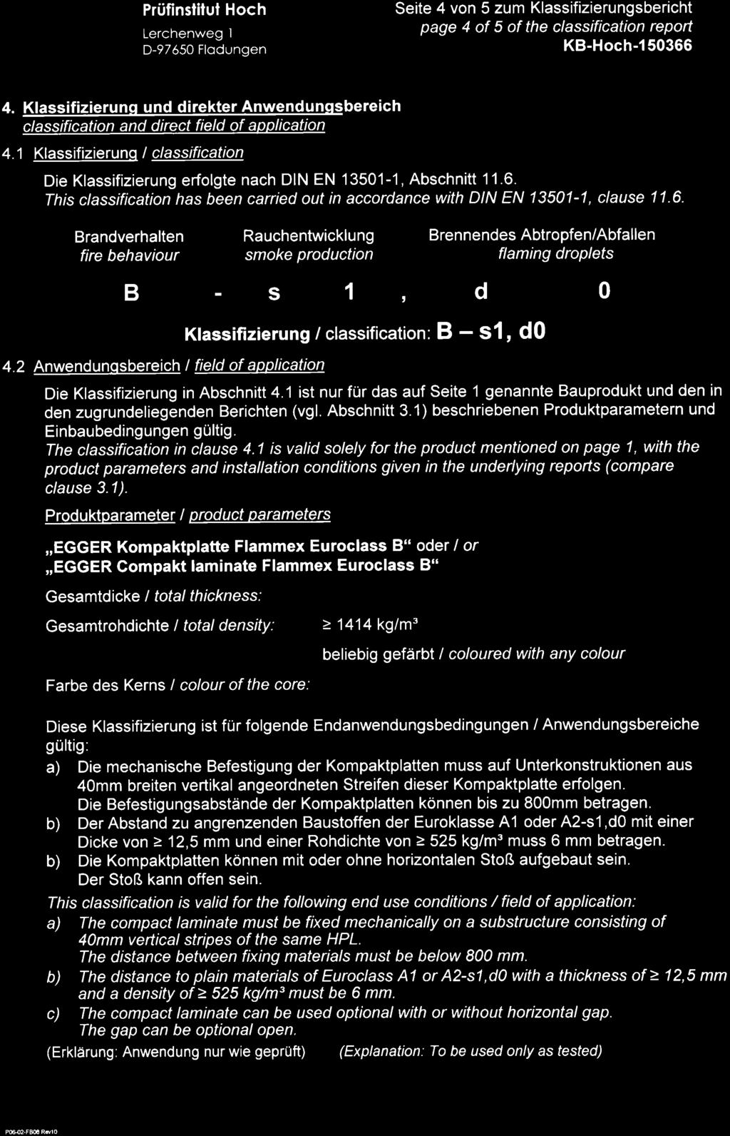 Prüfinslitul Hoch Seite 4 von 5 zum Klassifizierungsbericht page 4 of 5 of the classification report 4. Klassifizierunq und direkter Anwendunqsbereich classification and direct field of application 4.