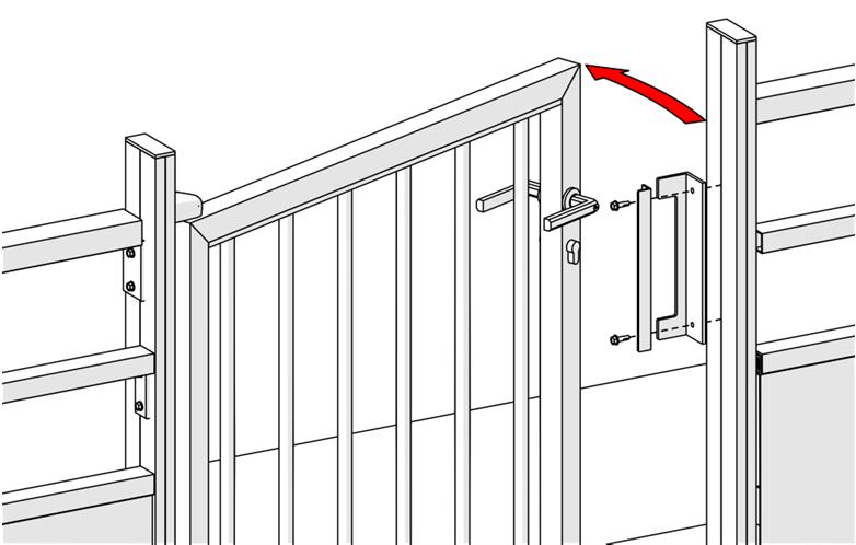 Das Türschloss in den dafür vorgesehenen Schlitz des Türrahmens einführen und mit den beiden Schrauben TX0121 (Inbus- Schlüssel Nr. 4, Drehmoment 7 Nm) festschrauben.