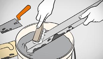 5 Schritt 9 Alle Werkzeuge, die mit Putz in Berührung gekommen sind, ausreichend mit Wasser abspülen. Getrocknetes Material lässt sich fast nicht mehr ablösen.