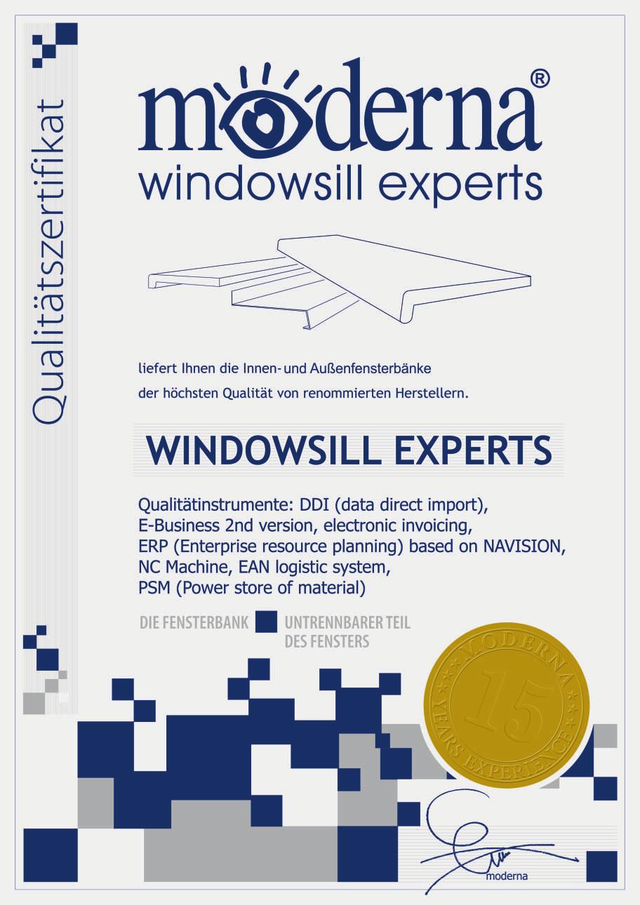 Inhalt Zertifikat 1 2 3 4 5 6 7 8 9 10 11 12 13 14 Inhalt Zertifikat MASSIVE Spanholzfensterbank mit