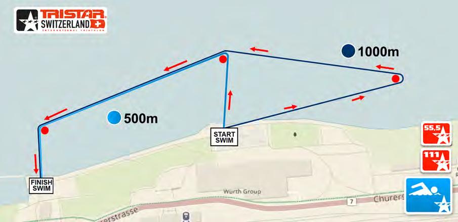 5 Schwimmstreckenplan TriStar 111: 1km Strecke TriStar 55.5: 500m Strecke Start: 07:30 Uhr (So, 3.9.