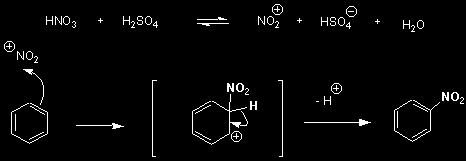 Konz. H 2 SO 4 reagiert bei RT nicht mit Benzol, sieht man von der Protonierung ab. "Rauchende Schwefelsäure" (Oleum) greift jedoch elektrophil an, da sie SO 3 enthält.