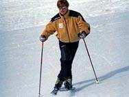 Auf den Skienden fahren - als Hilfe zum Abstützen die Skistöcke verwenden "Hansi": Auf