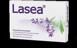 Lasea 80 mg/weichkapsel. Für Erwachsene ab 18 Jahren. Wirkstoff: Lavendelöl. Anwendungsgebiete: Zur Behandlung von Unruhezuständen bei ängstlicher Verstimmung.