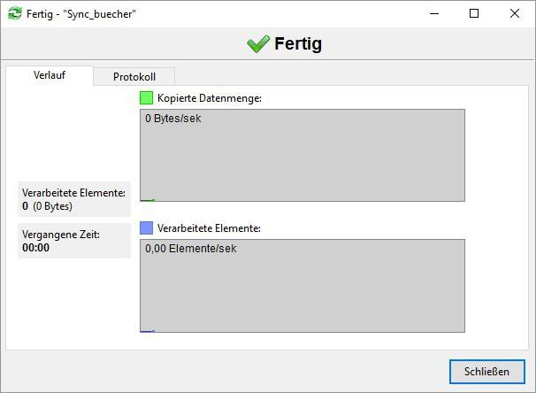 Schritt 3: Starten Sie die Synchronisation durch Klick auf Start. Es wird einen Moment dauern, bis alle in der Batch- Datei angegeben Dateien und Verzeichnisse auf Änderungen abgesucht wurden.