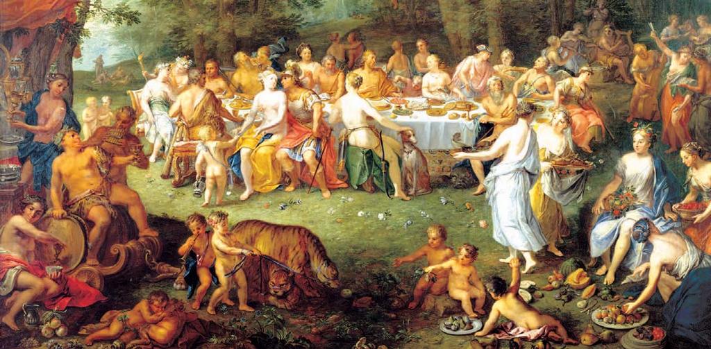 12 Nr. 1 7. 2006 L EBENSSTILE Wenn Götter speisen: Johann Rudolf Byss stellte sich 1734 in seinem Gemälde Göttermahl (Öl auf Kupfer, Ausschnitt) eine solche Begebenheit vor.