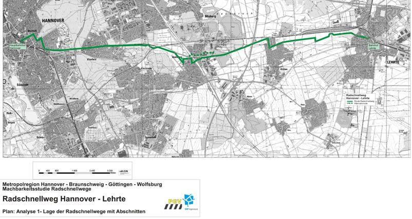 Radschnellweg Lehrte Hannover Merkmal Beschreibung Länge des Radschnellwegs 18,5 km (Misburg 9 km; MHH 13 km) Topografie eben