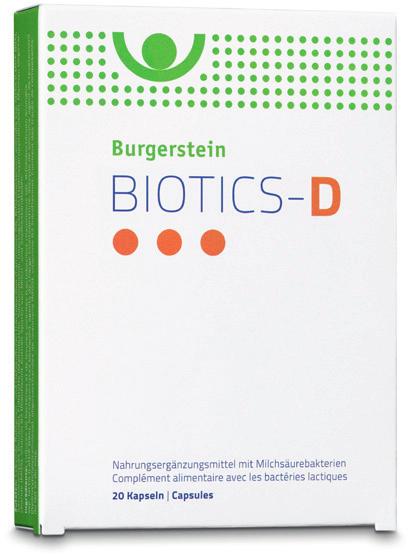 Burgerstein BIOTICS-G enthält 14 verschiedene milchsäurebildende Bakterienstämme und eine Hefe, welche idealerweise in einer gesunden Darmflora vorkommen.