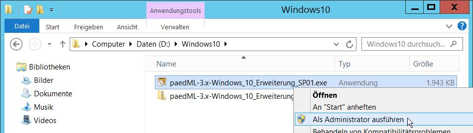 8. Kürzen Sie den Zielpfad auf das aktuelle Verzeichnis und klicken Sie auf Extrahieren. 9. Sie erhalten nun die Datei paedml-3.x-windows_10_erweiterung_dc01.exe.