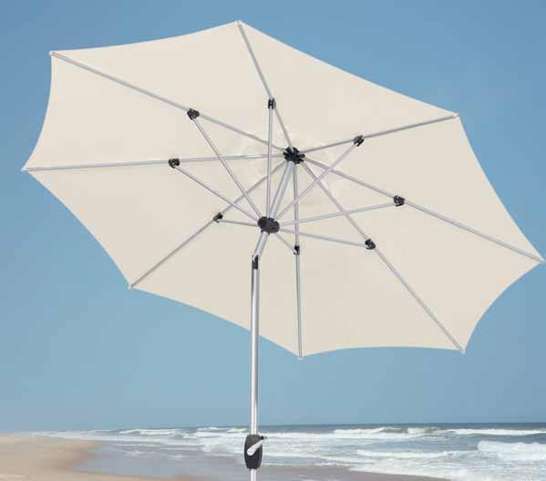 Der obere Teil besitzt ein Knick-Gelenk damit der Schirm dem Sonnenstand angepasst werden kann.
