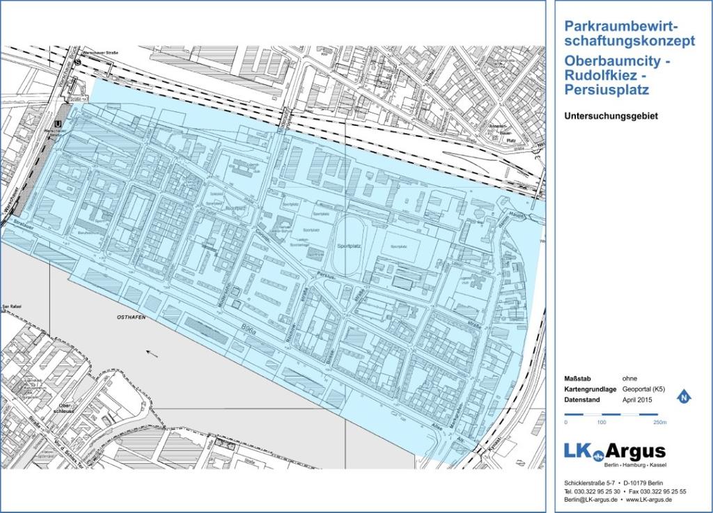 1 Aufgabenstellung und Untersuchungsgebiet Für das Gebiet Oberbaumcity Rudolfkiez soll die Einführung einer Parkraumbewirtschaftung geprüft werden.