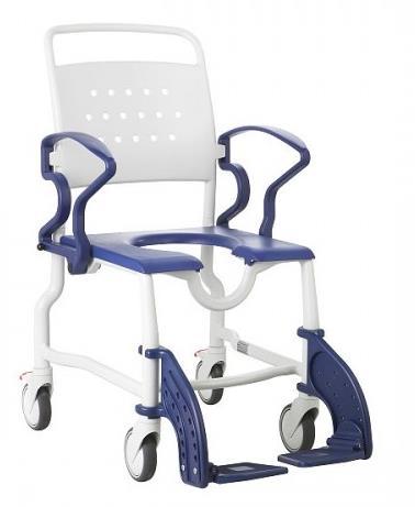 Duschstühle mit Rollen DSR Eisenstadt Ergonomisch geformte Rückenlehne mit integriertem Schiebegriff, leichter seitlicher Ein- und Ausstieg durch abschwenkbare Armlehnen, Kunststoffsitzfläche mit