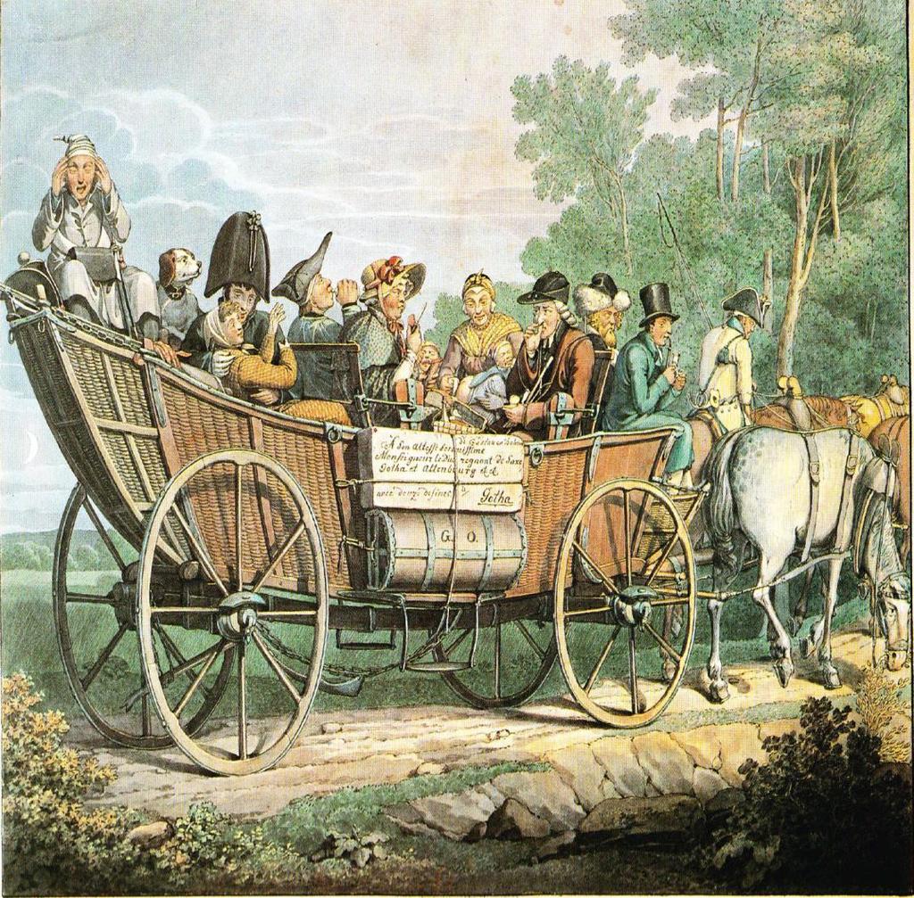 Abbildung 1: Postkutsche (Opitz, um 1825) Wenn man damals schneller und leicht komfortabler reisen wollte, leistete man sich eine Extrapost. Man kaufte sich eine Chaise oder mietete sie.