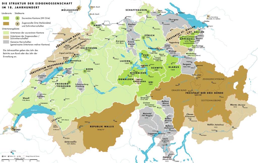 ZM Karte+Grafik Politik in der Schweiz im 18. Jahrhundert AB1.