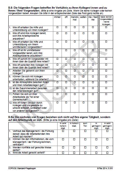 COPSOQ = COpenhagen PsychoSOcial Questionnaire Speziell entwickelte Version für Lehrkräfte ca.