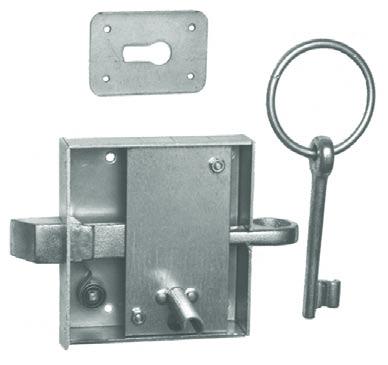 und links verwendbar, einwärts und auswärts angeben 143, Lock for stable doors with draw latch, from the outside to operate with ring key, with key plate, for outwards with