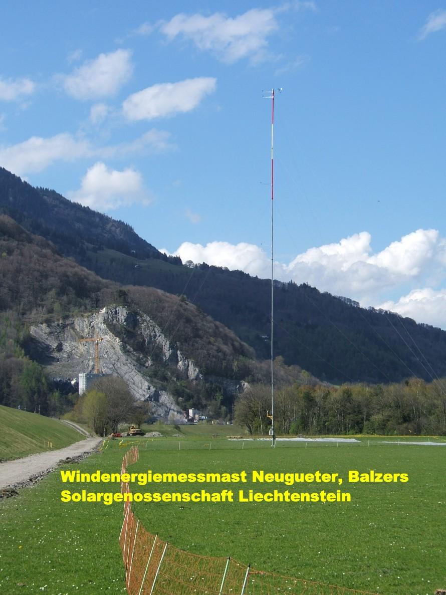 Windmessung Balzers-Neugüeter Turmmessung durch Firma Meteotest, Bern mit Windmessern auf 30 Metern, 40
