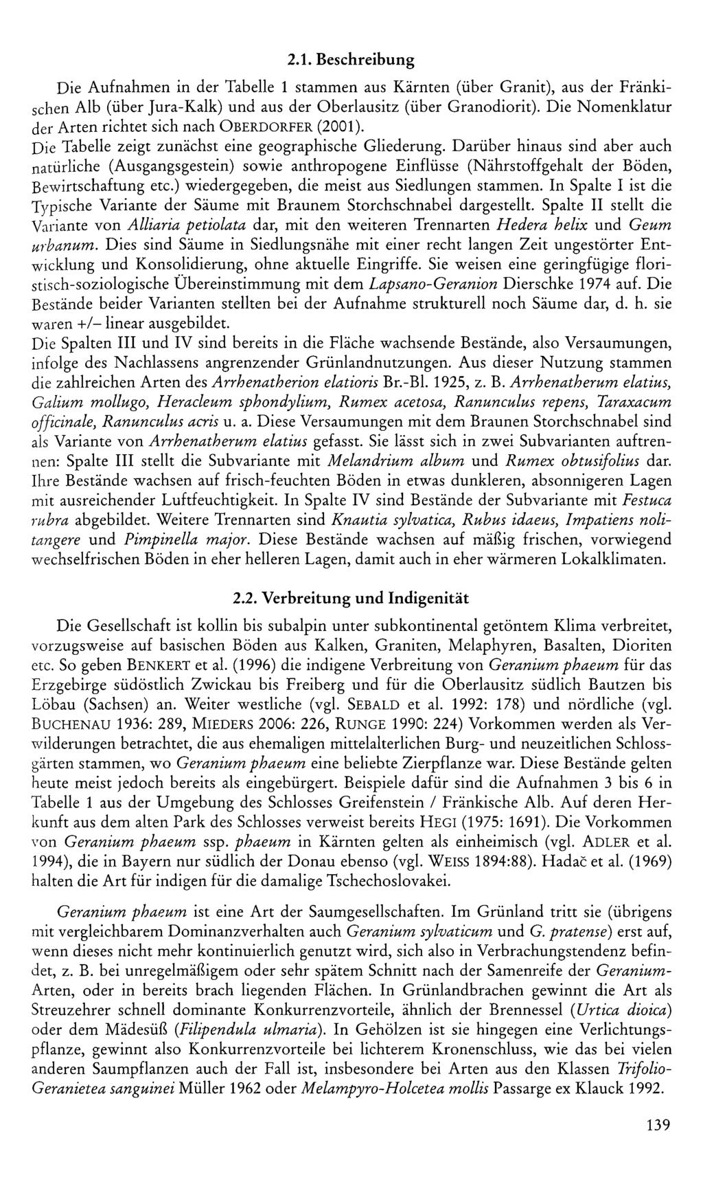 2.1. Beschreibung Die Aufnahmen in der Tabelle 1 stammen aus Kärnten (über Granit), aus der Fränkischen Alb (über Jura-Kalk) und aus der Oberlausitz (über Granodiorit).