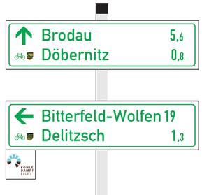 Oben steht das weiter entfernte Hauptziel, welches der großräumigen Orientierung dient. Die Entfernung zwischen Hauptzielen soll in der Regel zwischen 15 und 30 km betragen.