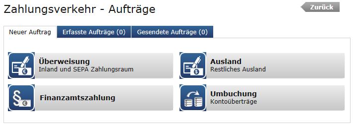 Nato se izbere vrsto naloga, glede na nakazilo, ki ga nameravamo izvesti: Überweisung: Ausland: za plačila znotraj SEPA sistema.
