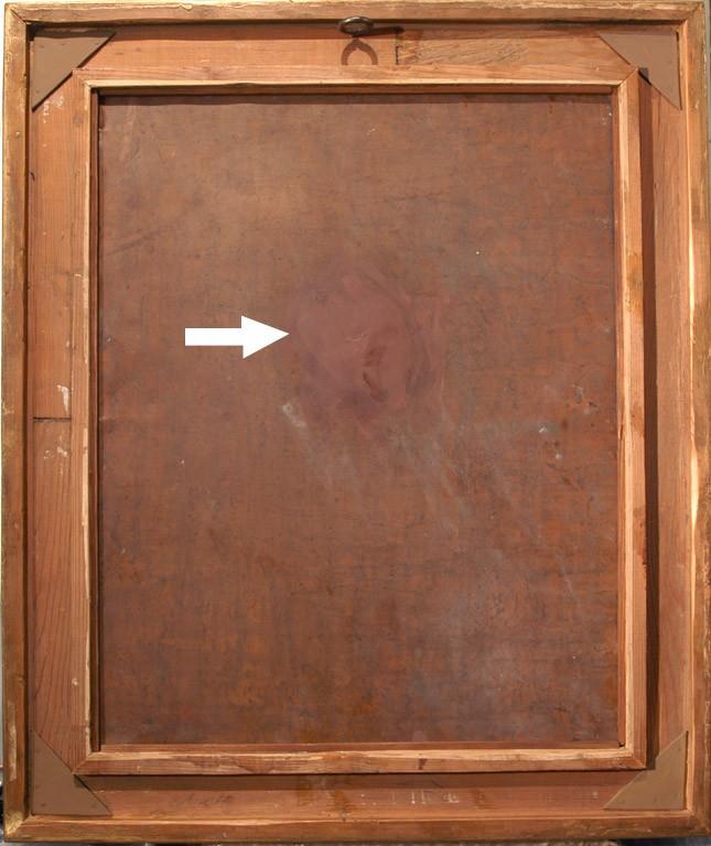 Vorbemerkungen: Das Gemälde befindet sich im Großen und Ganzen in gutem Zustand bis auf eine Stelle: in der Mitte der rechten Rippen Christi kann man gut eine Restaurierung erkennen.
