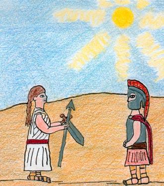 XIX Achilleusʻ neue Waffen In der Frühe bringt Thetis ihrem Sohn die Waffen; den Leichnam des Patroklos sichert sie vor Verwesung.