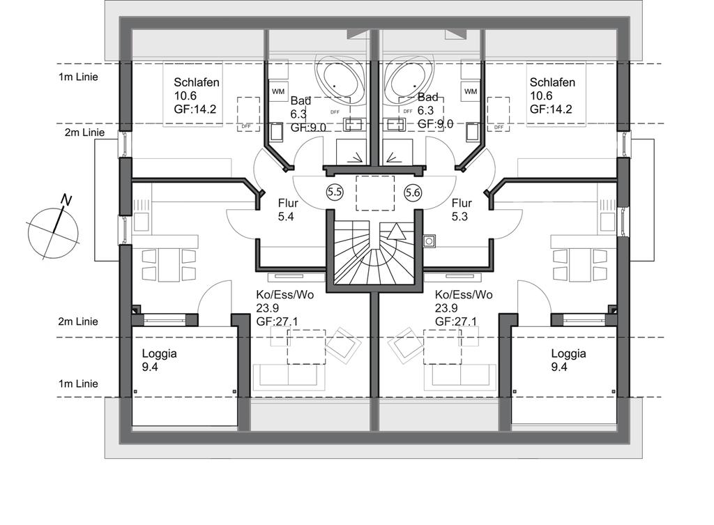 Dachgeschoss Individuelle Wohnungen mit Dachterrassen