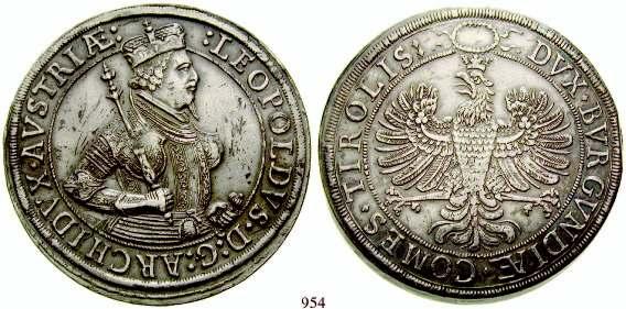 954 Erzherzog Leopold V., 1619-1632 Doppeltaler o.j., Hall. Gekröntes, geharnischtes Brustbild mit geschultertem Zepter nach r. / Gekrönter, l.