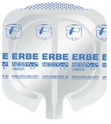 Neutralelektroden zum Einmalgebrauch, single use Neutralelektroden mit Kontaktzunge with contact stud ERBE NESSY Ω, zweigeteilt, Elektrodenfläche 85 cm², Equipotentialring 23 cm² ERBE NESSY Ω, split,