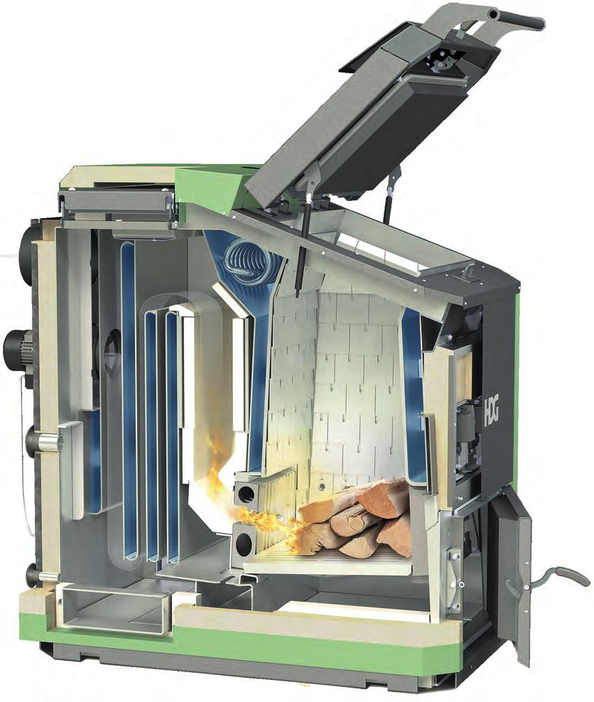 Funktionsprinzip Holzvergaserkessel mit seitlichem unterem Abbrand Der Abgastemperaturfühler ist die Führungsgröße für die erforderliche Primärluft und definiert zudem die Leistung des Kessels.