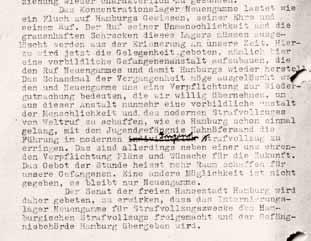 JVA Gefängnisse und KZ-Gedenkstätte: Dokumentation eines Widerspruchs Entscheidungen 1947 In der Hamburger Gefängnisbehörde bestanden bereits seit Anfang 1947 Überlegungen, in dem als britisches