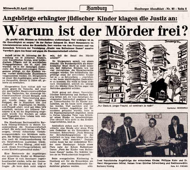Die Morde am Bullenhuser Damm vor Gericht 1.2 Hamburger Abendblatt vom 22. April 1981.