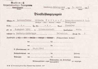 bekannt Tischler; 1940 SS; KZ Neuengamme: 1940/41 Wachmann, 1941 1943 Fernschreiber in der