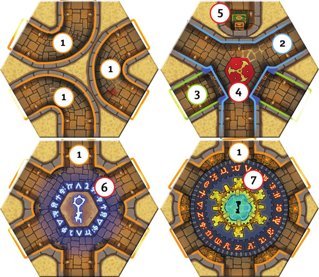 Labyrinthteil, Feld: Das Spielfeld wird im Laufe des Spiels aus den gewöhnlichen, modularen Labyrinttheilen erstellt.