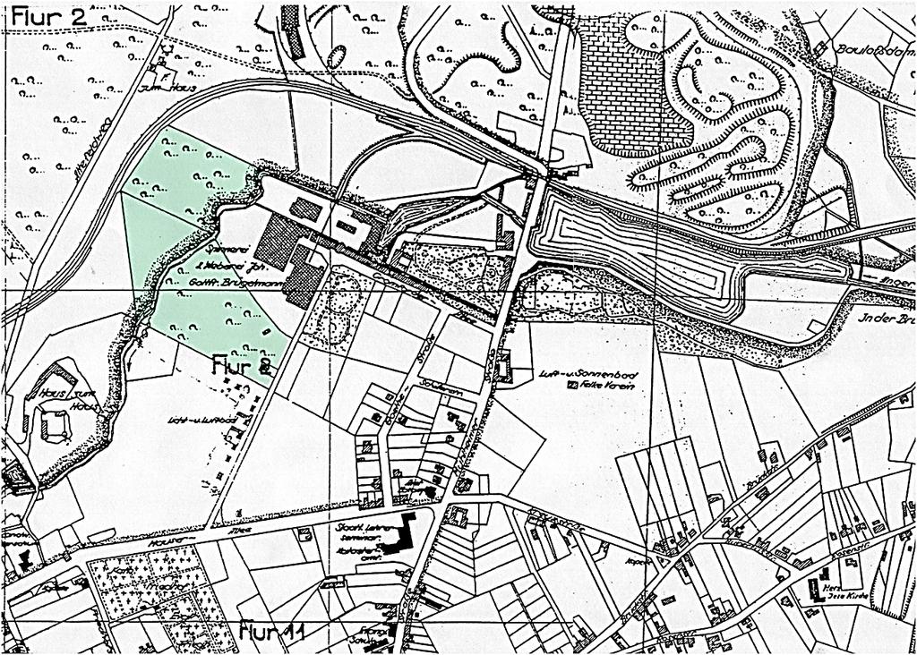 Plan von 1927 Der Poensgenpark wird ohne Wege mit lockerem Bewuchs