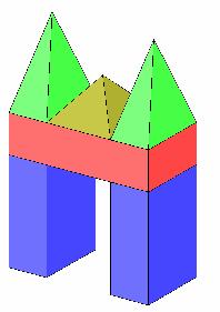 Dazu benötigst du drei Quader und drei rechteckige Pyramiden, die entsprechend positioniert werden müssen.