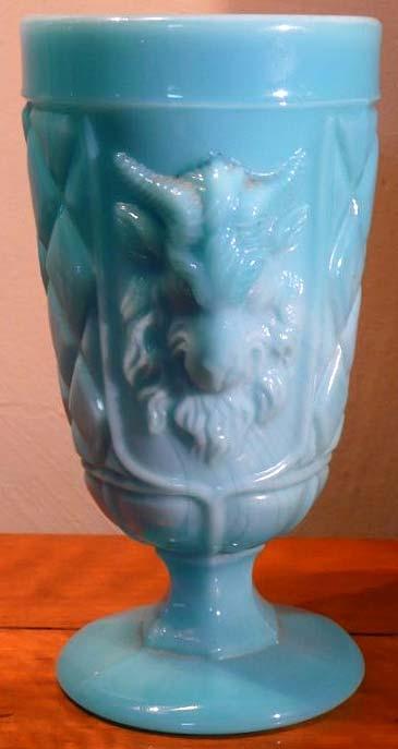 Miranda, SG Juni 2012 Goats Head Goblet Pressed Turquoise Blue Marbled Opaline Glass not St. Louis about 1870 - but IVIMA, Marinha Grande, Portugal, until 2000! Abb.