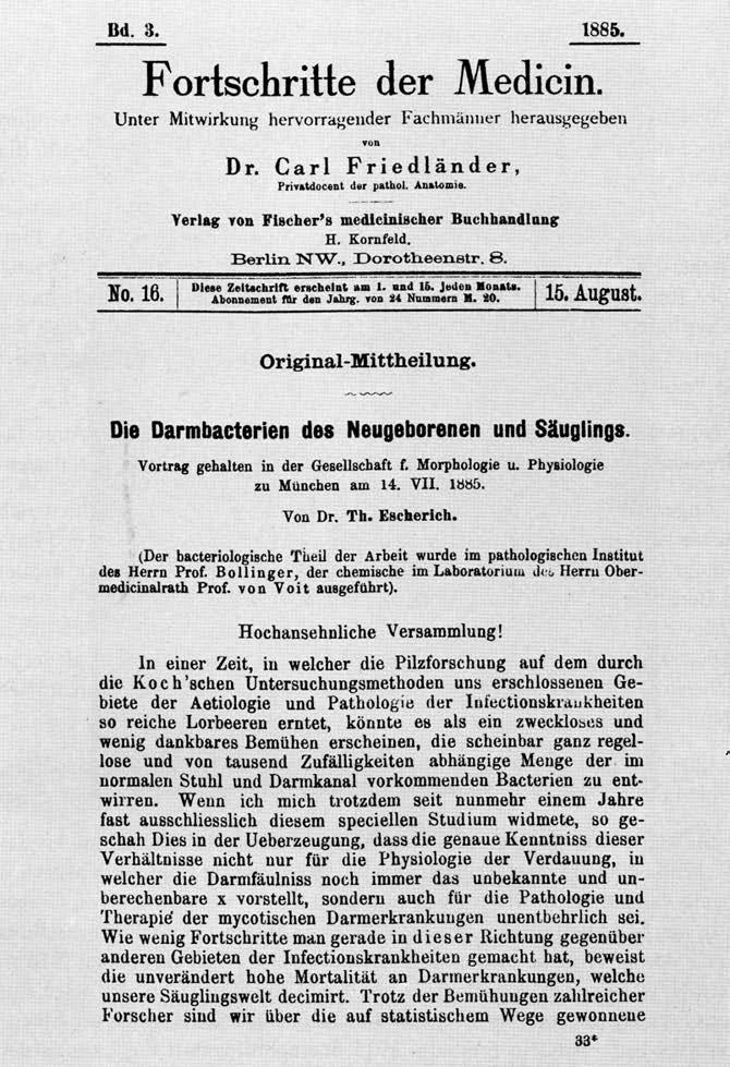 Abb. 2 Die erste Abbildung vom Bacterium coli commune. Dauerpräparat von Th. Escherich, 1886: angefärbt mit Gentiana violett in wässrigem Anilin.